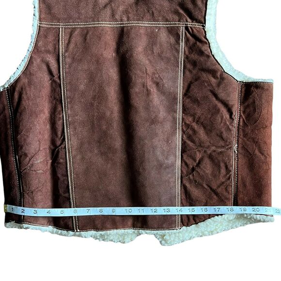 Western Vest Jacket Vintage 1970s Mens Brown Suede Faux Shearling Size XXL - Picture 9 of 14
